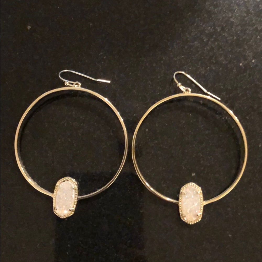 Kendra Scott gold hoops with sparkly stone detail
